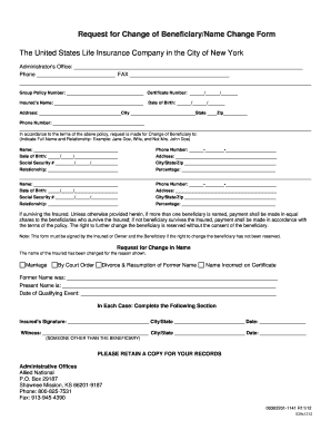 Request for Change of Beneficiary/Name Change Form