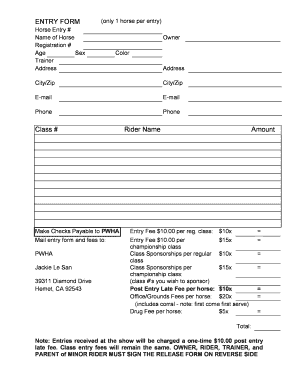 Horse Entry Form