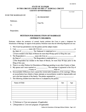 Petition for Dissolution of Marriage Without Children