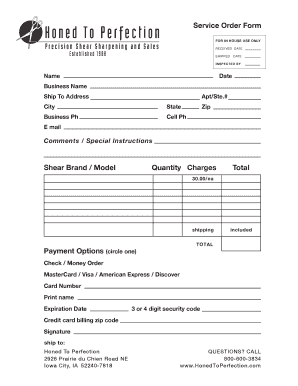 Precision Sharpening and Sales Service Order Form