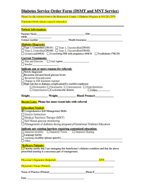 Diabetes Service Order Form