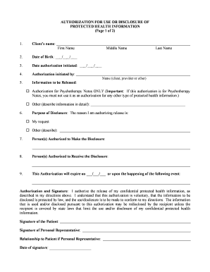 HIPAA Authorization for Psychotherapy Notes Release