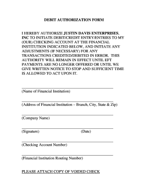 Debit Authorization Form
