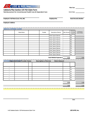 Cafeteria Plan Section 125 FSA Claim Form