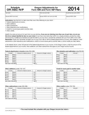 Oregon Schedule Adjustments Form 40N/40P