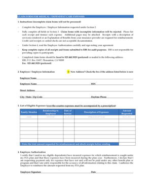 Claim Form for Medical/Dependent Care Expenses