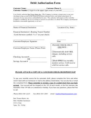 Debit Authorization Form