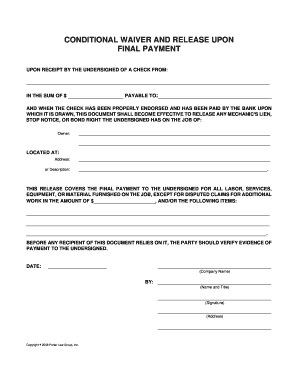 Conditional Waiver and Release Upon Final Payment