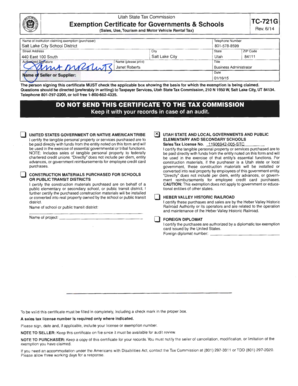 Utah Exemption Certificate for Governments & Schools