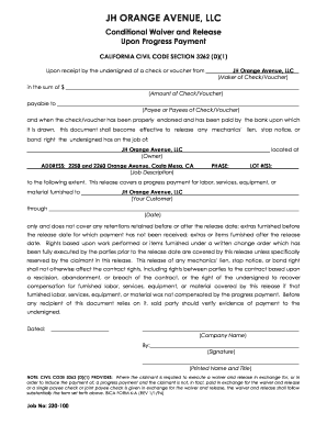 California Conditional Waiver and Release Upon Progress Payment