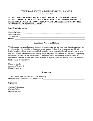 Conditional Waiver and Release on Final Payment