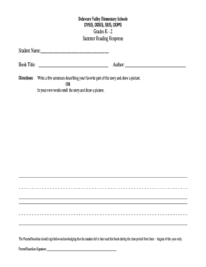 Summer Reading Response Form