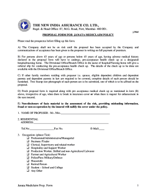 Janata Mediclaim Policy Proposal Form