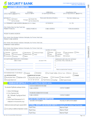 Customer Information Form for Sole Proprietor