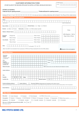 Customer Information Form for Bank Account