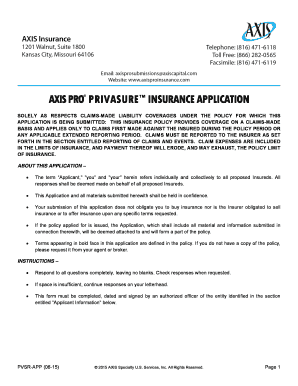AXIS PRO PRIVASURE Insurance Application