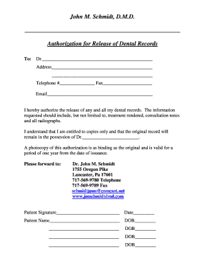 Authorization for Release of Dental Records