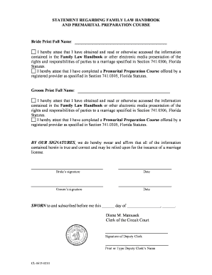 Florida Premarital Preparation Course Affidavit