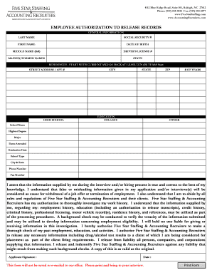 Employee Authorization to Release Records
