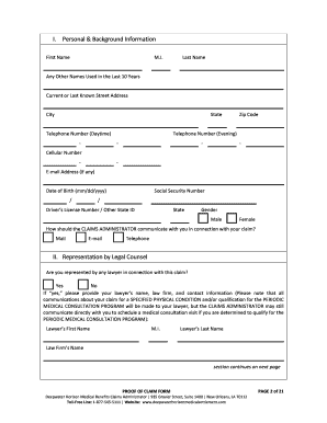 Deepwater Horizon Medical Benefits Proof of Claim Form
