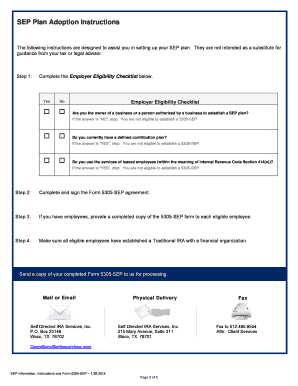 SEP Plan Adoption Agreement Form 5305-SEP