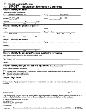 Illinois ST-587 Equipment Exemption Certificate