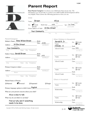 Parent Report Form 9-2281I