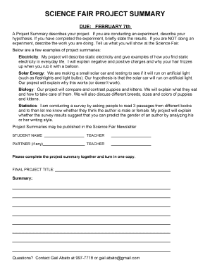 Science Fair Project Summary Form