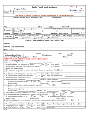 Equine Farm and Ranch Insurance Application