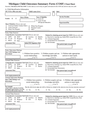 Michigan Child Outcomes Summary Form COSF Cheat Sheet