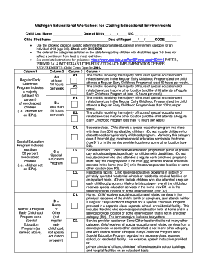Michigan Educational Worksheet for Coding Educational Environments