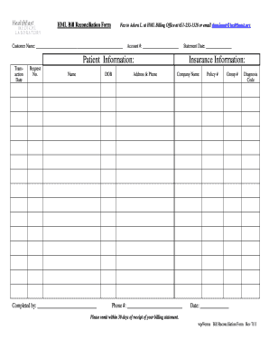 HML Bill Reconciliation Form