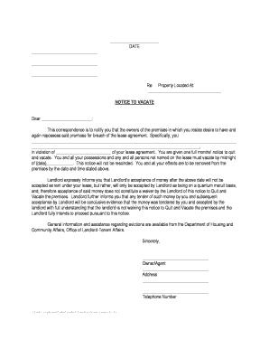 Notice to Vacate for Lease Breach