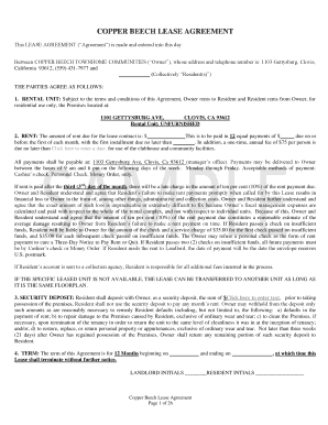 Copper Beech Lease Agreement
