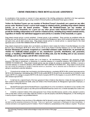 Crime Free Drug Free Rental Lease Addendum