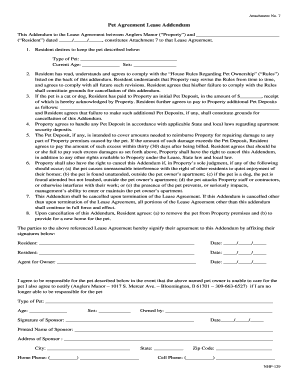Pet Agreement Lease Addendum