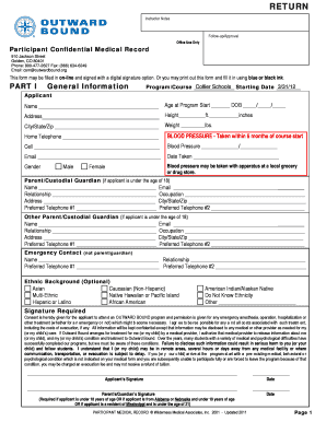 Outward Bound Participant Medical Record