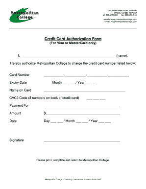 Credit card authorization form - Metropolitan College