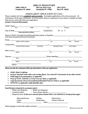 Head Start Enrollment Application