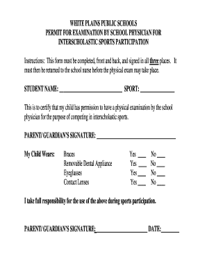 School Sports Physical Exam Permission Form