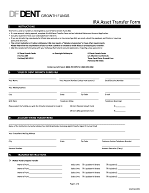 DF Dent Growth Funds IRA Asset Transfer Form