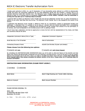 NICA Electronic Transfer Authorization Form