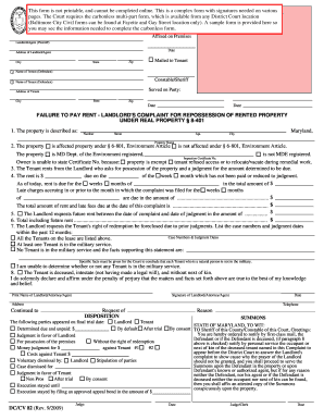 Failure to Pay Rent Landlord's Complaint for Repossession of Rented Property