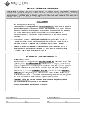 Borrower Certification and Authorization