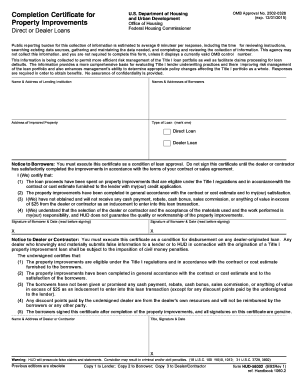 HUD Property Improvement Completion Certificate