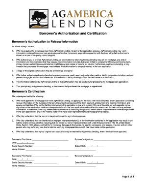 Borrower's Authorization and Certification