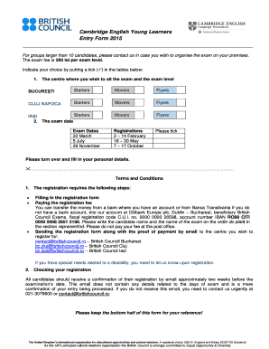 Cambridge English Young Learners Entry Form 2015