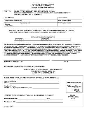 School Deferment Request and Verification Form