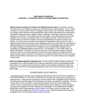 Disclosure Authorization for Background Investigation