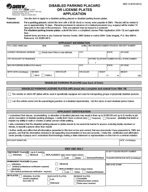 Disabled Parking Placard or License Plates Application